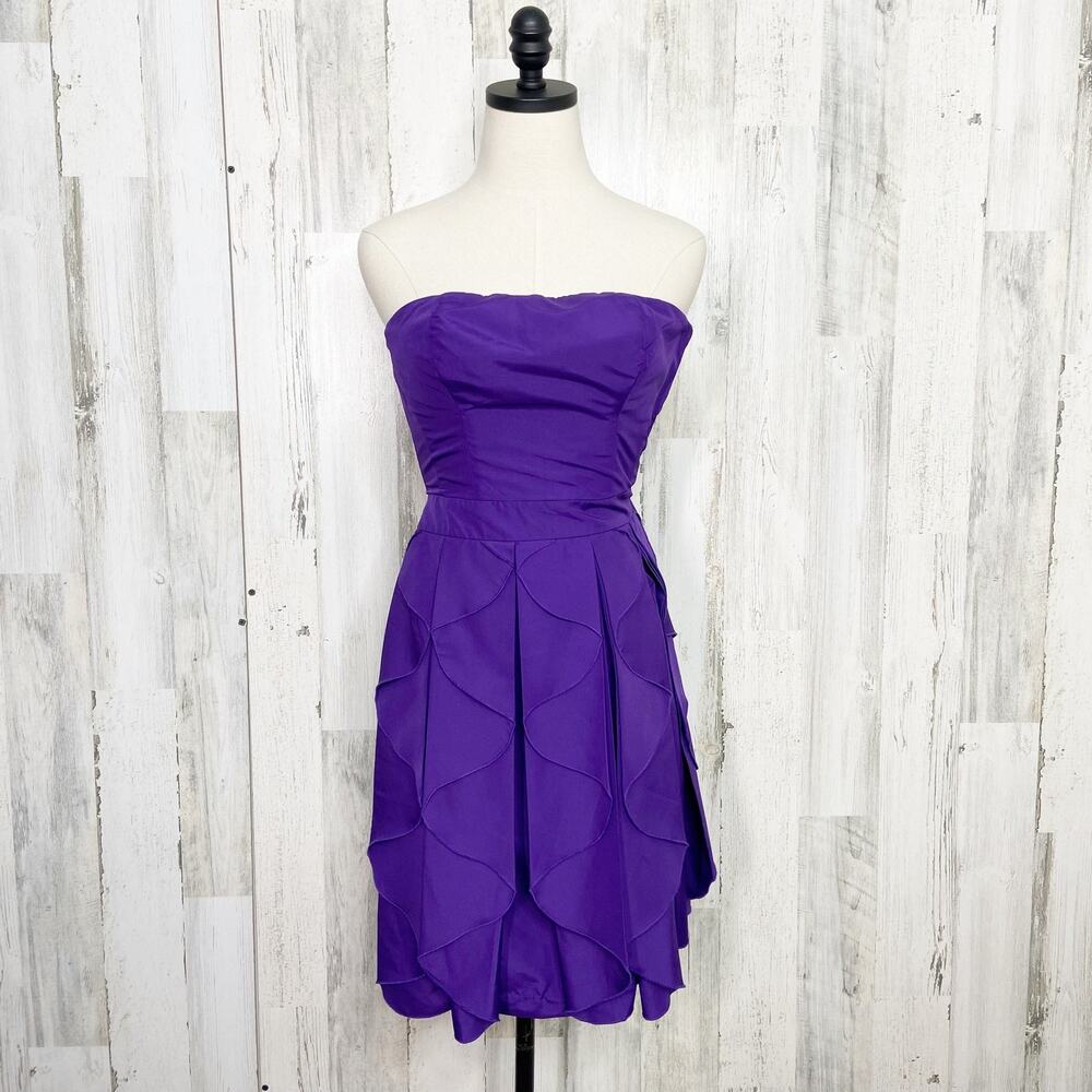 REISS Tiered Strapless Cocktail Dress Purple Ruffle Party Wedding Guest Size 2